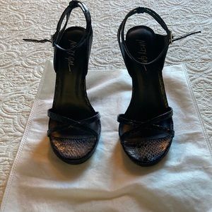 Black Snakeskin Platform Ankle Wrap Sandals